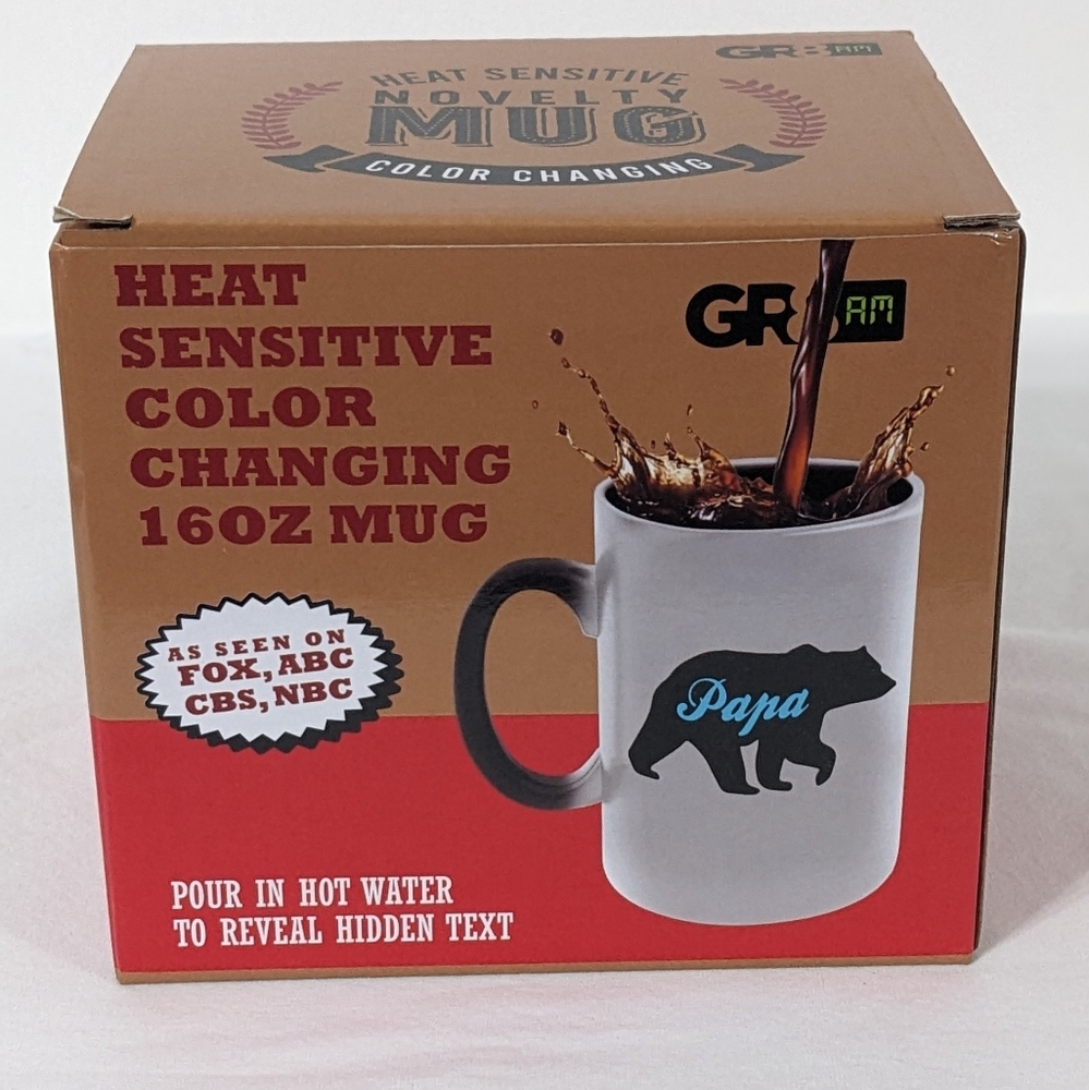 GR8AM Color Changing Heat Sensitive Papa Bear 16 oz Ceramic Coffee Tea Mug, NEW
